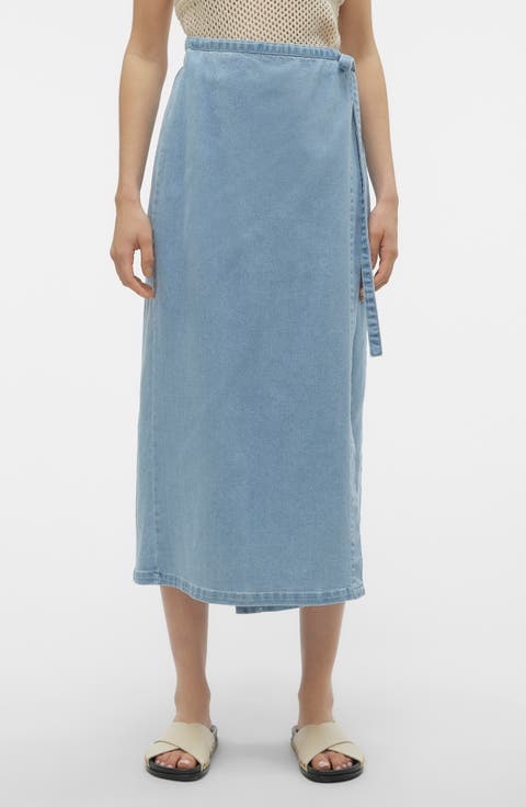 Zinnia Denim Wrap Midi Skirt