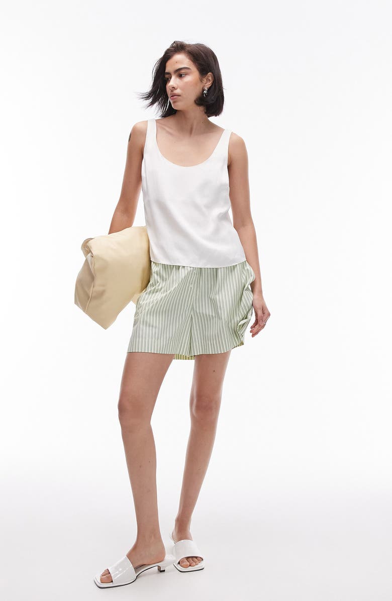 Topshop Scoop Neck Woven Tank, Alternate, color, Ivory