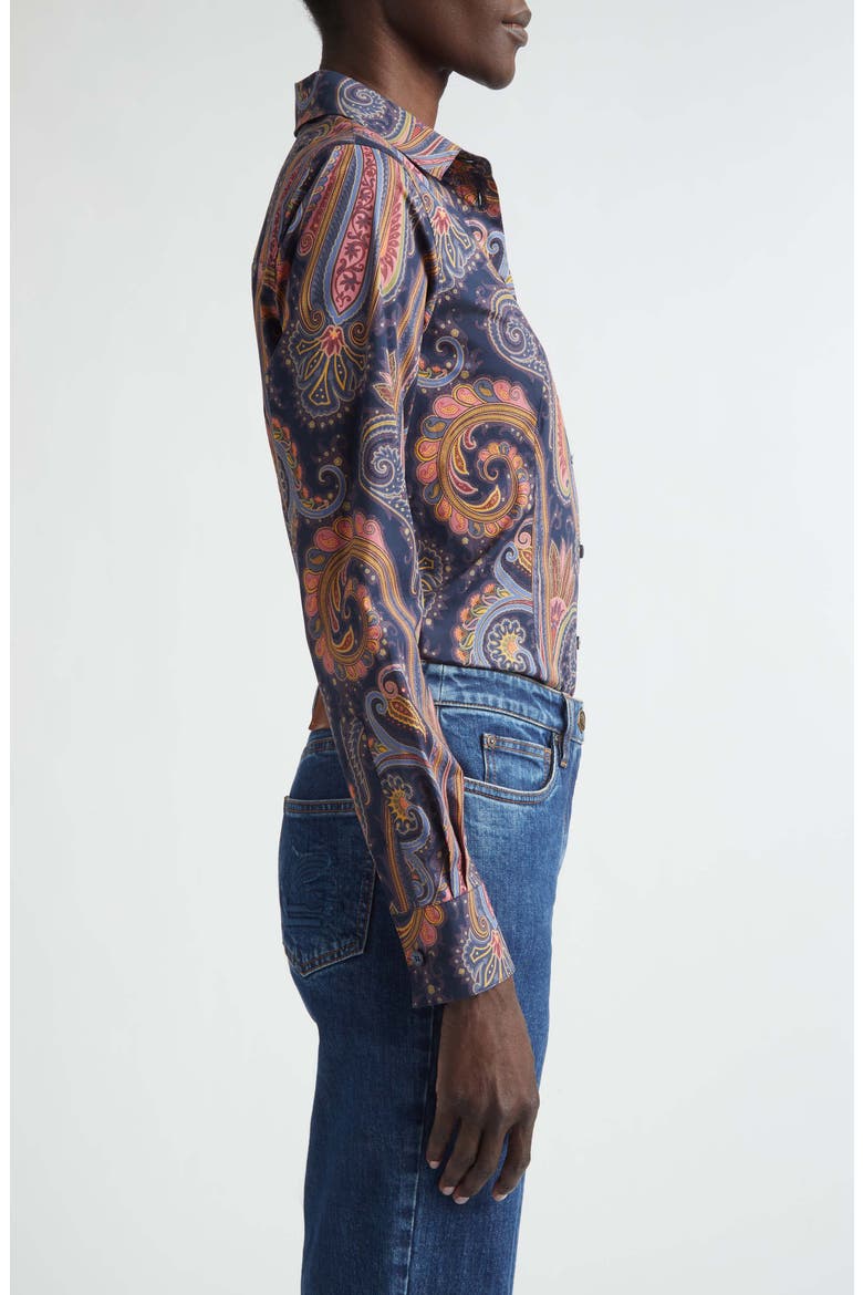 Paisley Stretch Cotton Button-Up Shirt, Alternate, color, PRINT ON BLUE BASE