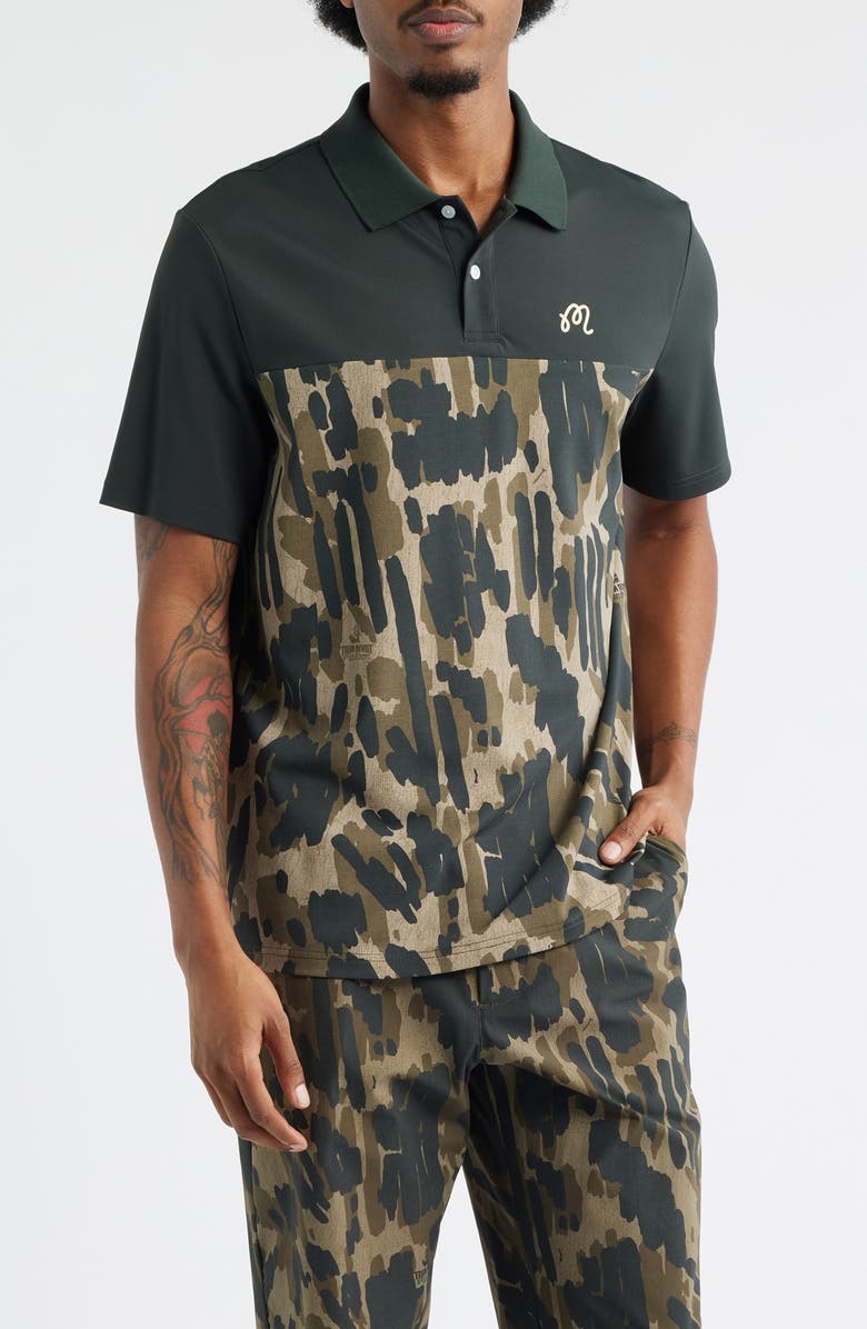 Malbon Golf Tour Divot Camo Polo, Main, color, Bark Camo