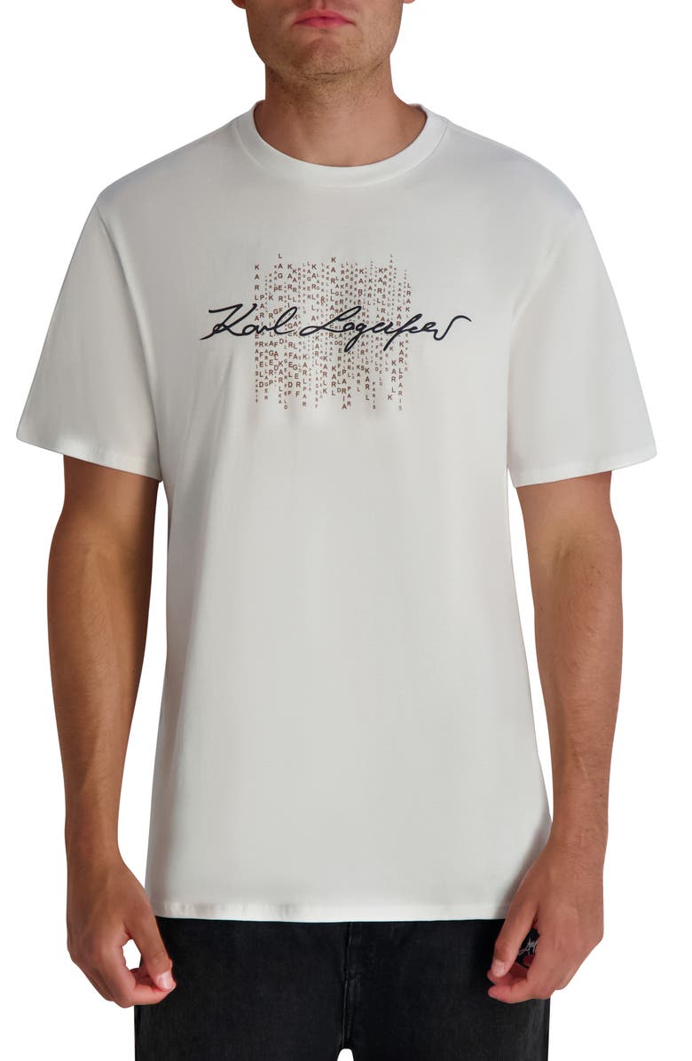 KARL LAGERFELD PARIS Printed Signature Graphic T-Shirt, Main, color, White