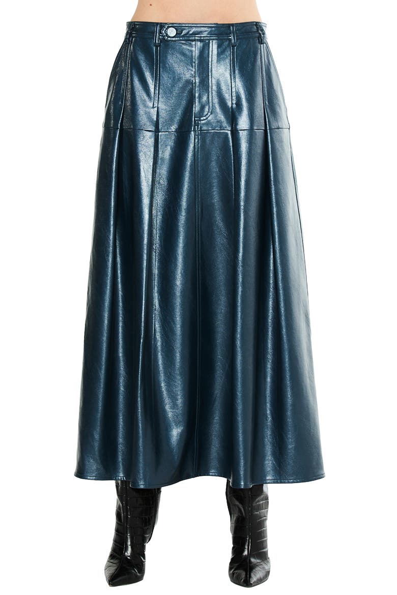 Felicia Faux Leather Midi Skirt, Main, color, BLUE