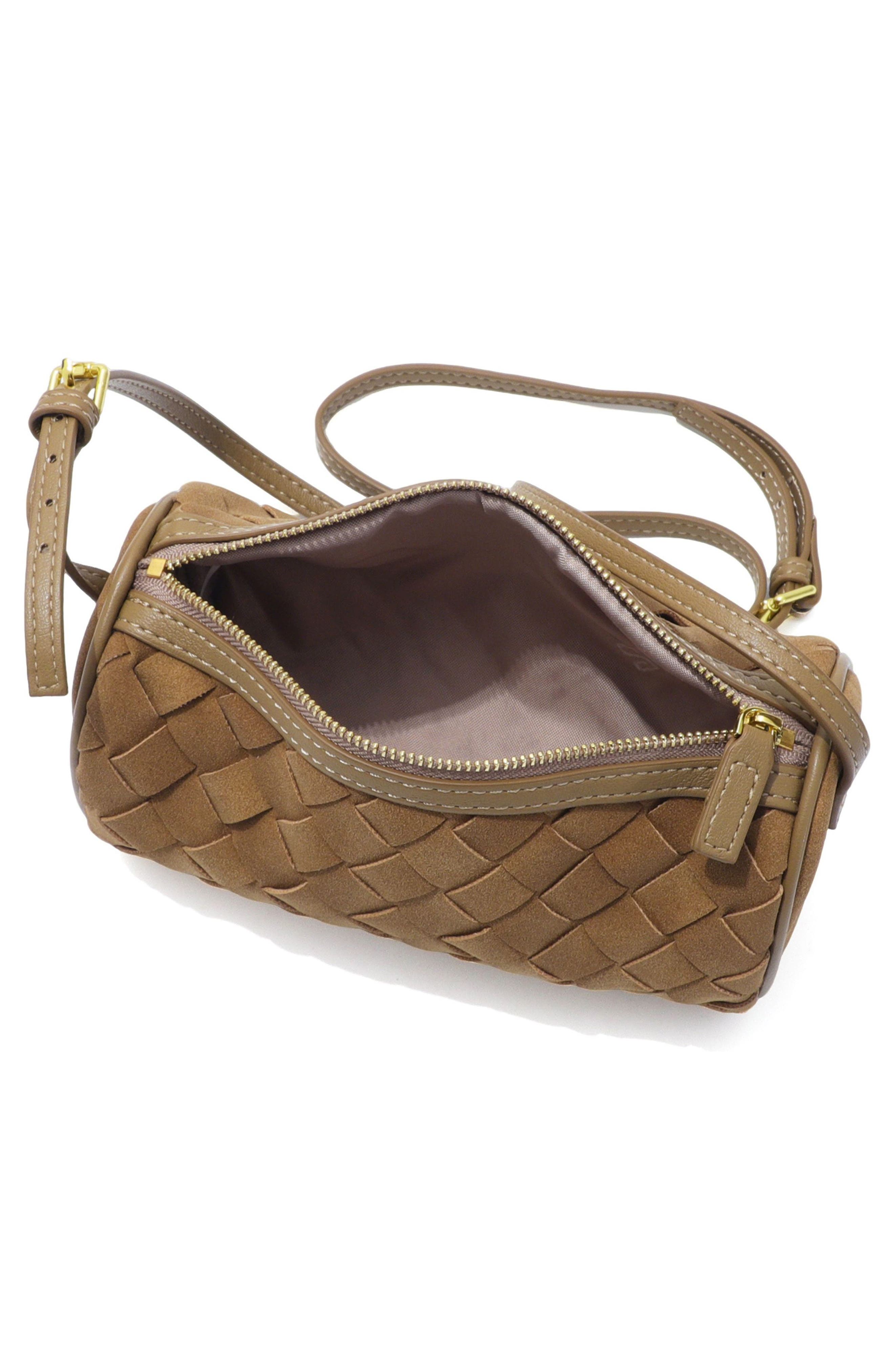 Mini Woven Faux Leather Shoulder Bag, Alternate, color, BROWN