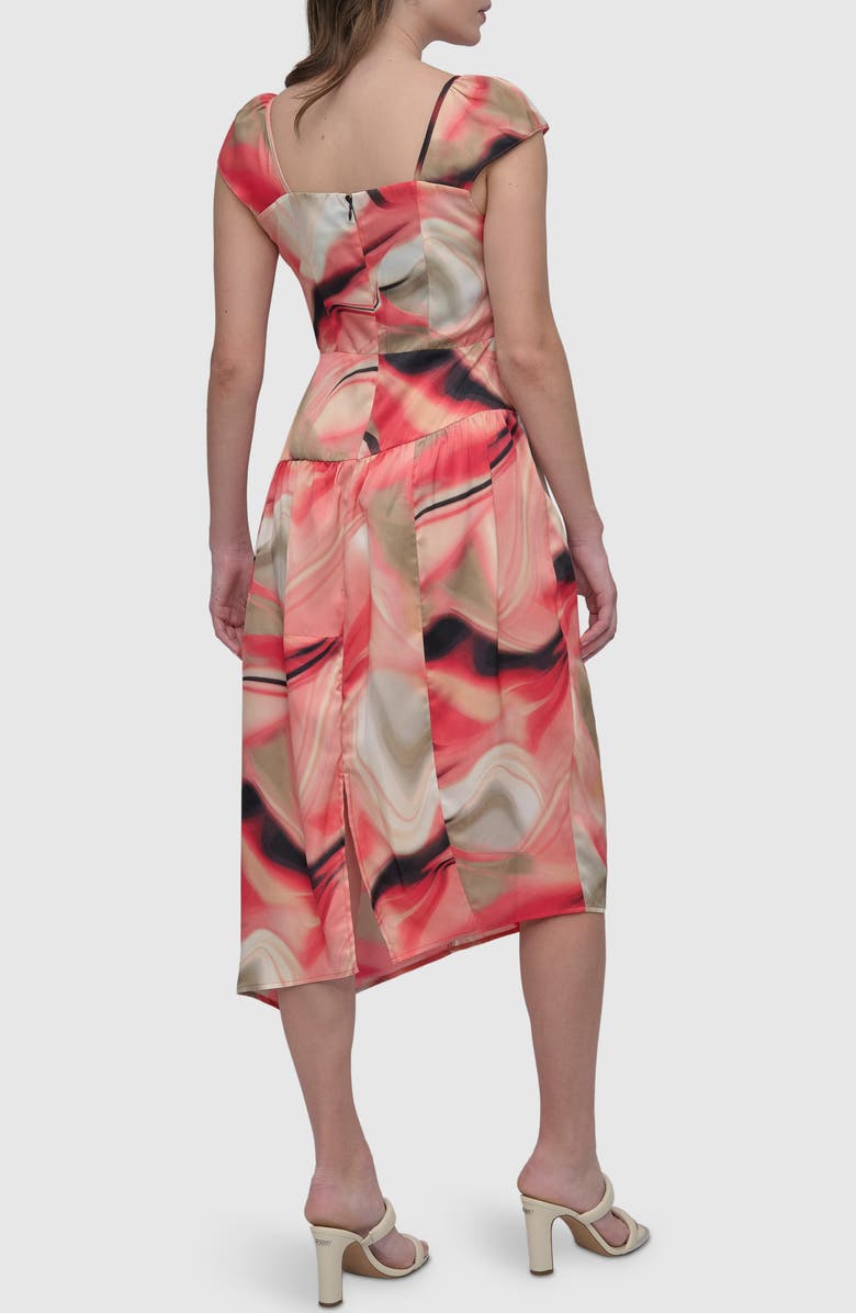 DKNY Print Asymmetric Hem Satin Midi Dress, Alternate, color,
