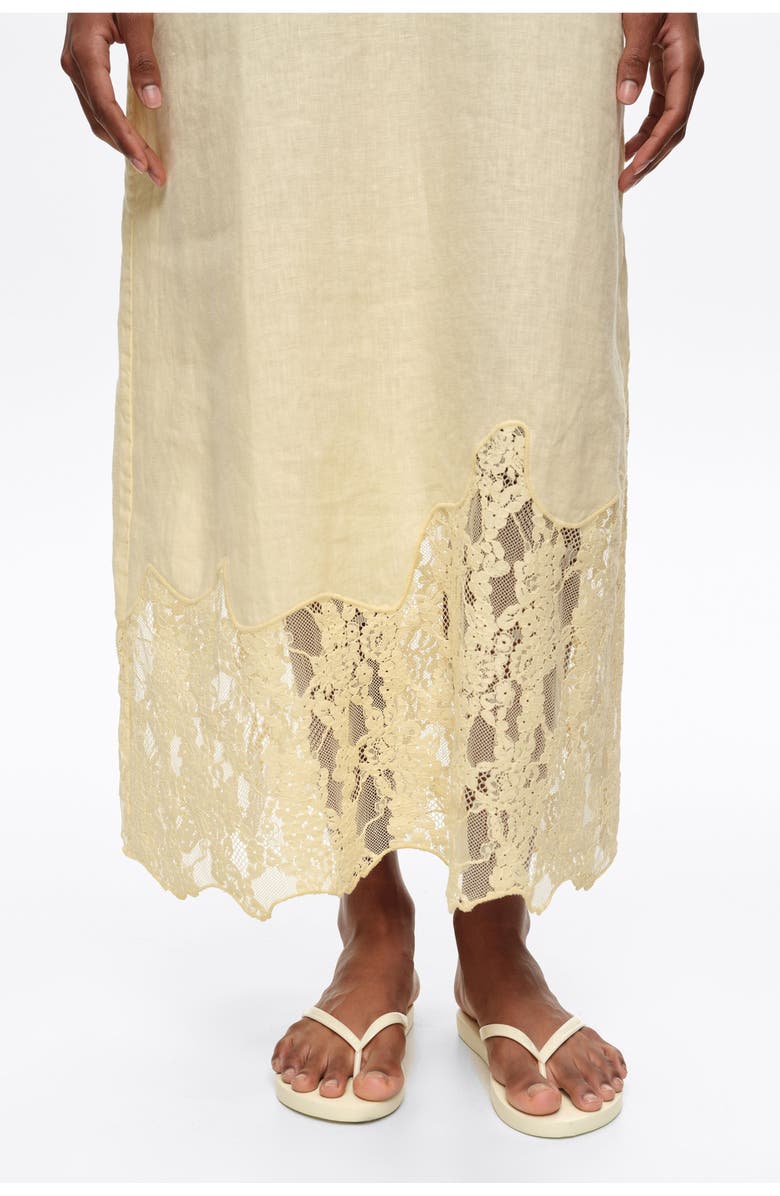 Bimba y Lola Washed Linen Lace V-Neck Midi Dress, Alternate, color, Light Yellow