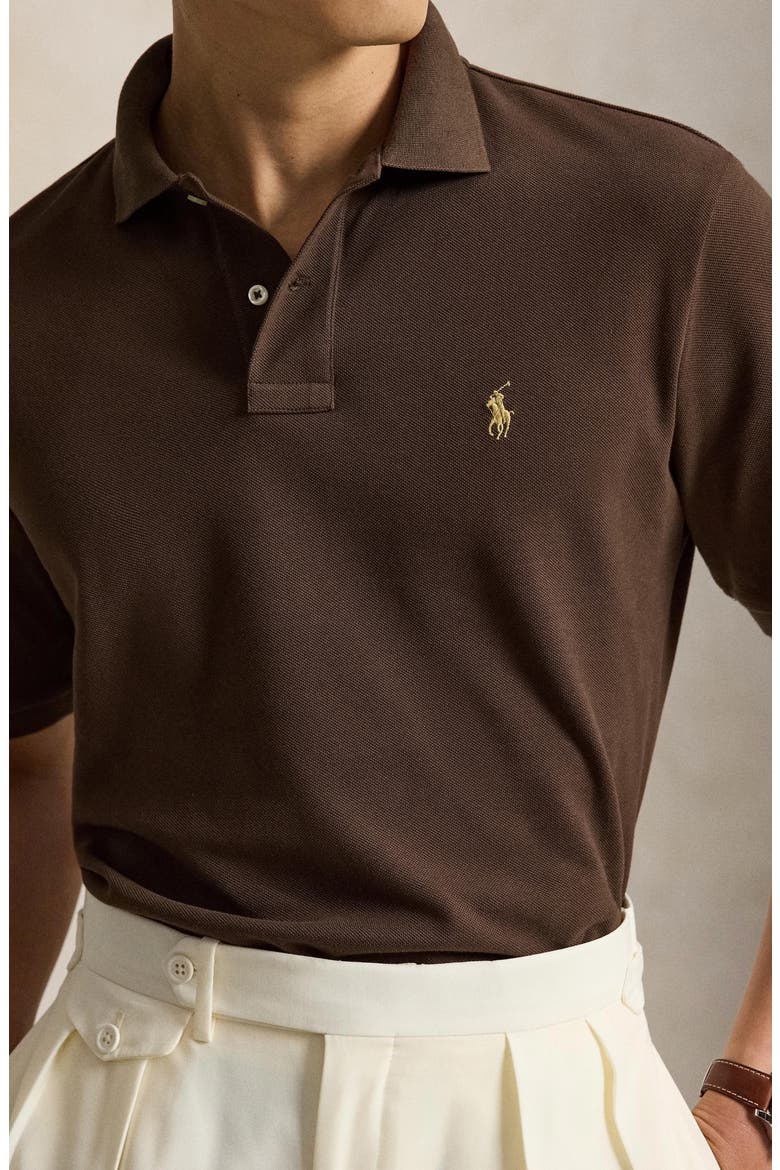 The Iconic Solid Cotton Piqué Polo, Alternate, color, NUTMEG BROWN