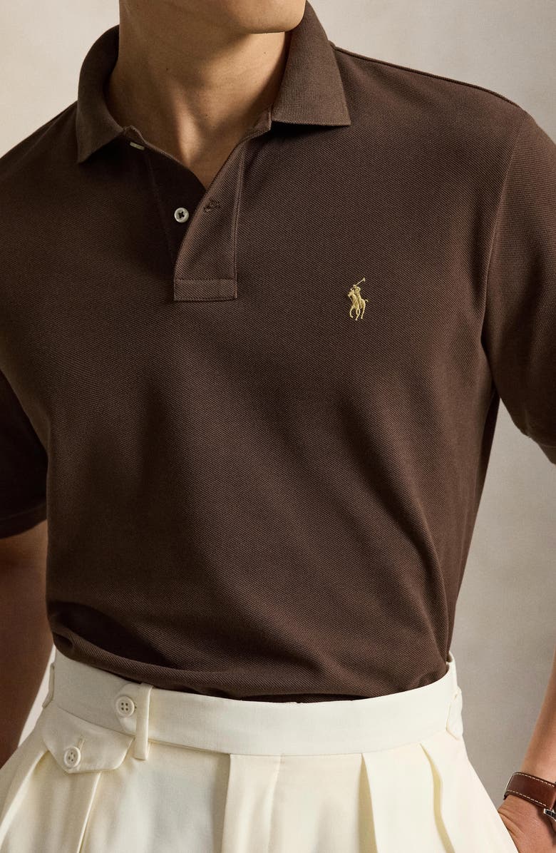 Polo Ralph Lauren The Iconic Solid Cotton Piqué Polo, Alternate, color, Nutmeg Brown