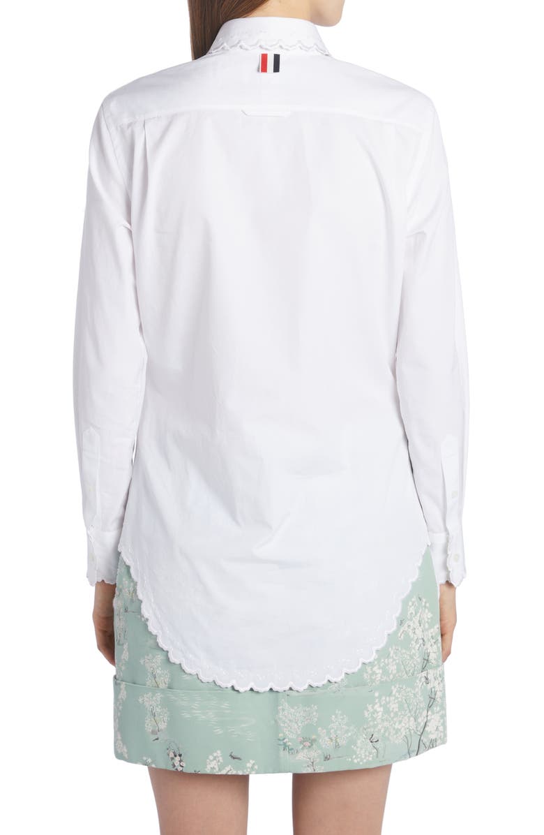 Thom Browne Scallop Collar Long Sleeve Cotton Button-Up Shirt, Alternate, color, 