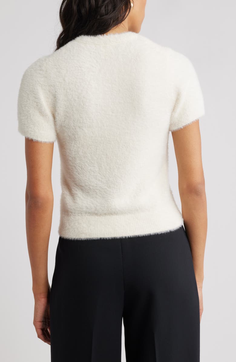 Open Edit Fuzzy Short Sleeve Sweater, Alternate, color, White Whisper