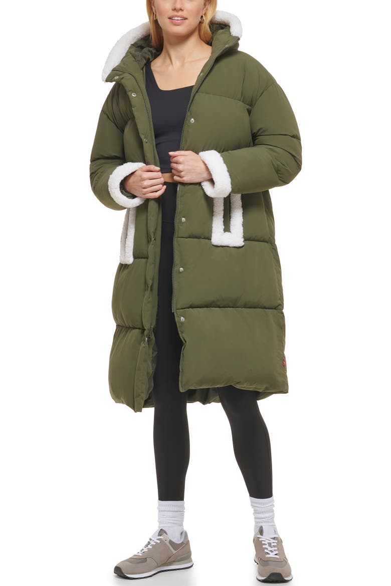 Faux Shearling Trim Puffer Parka, Alternate, color, ARMY GREEN