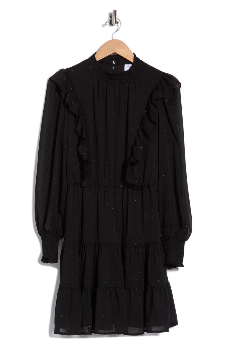Clip Dot Chiffon Minidress, Alternate, color, BLACK