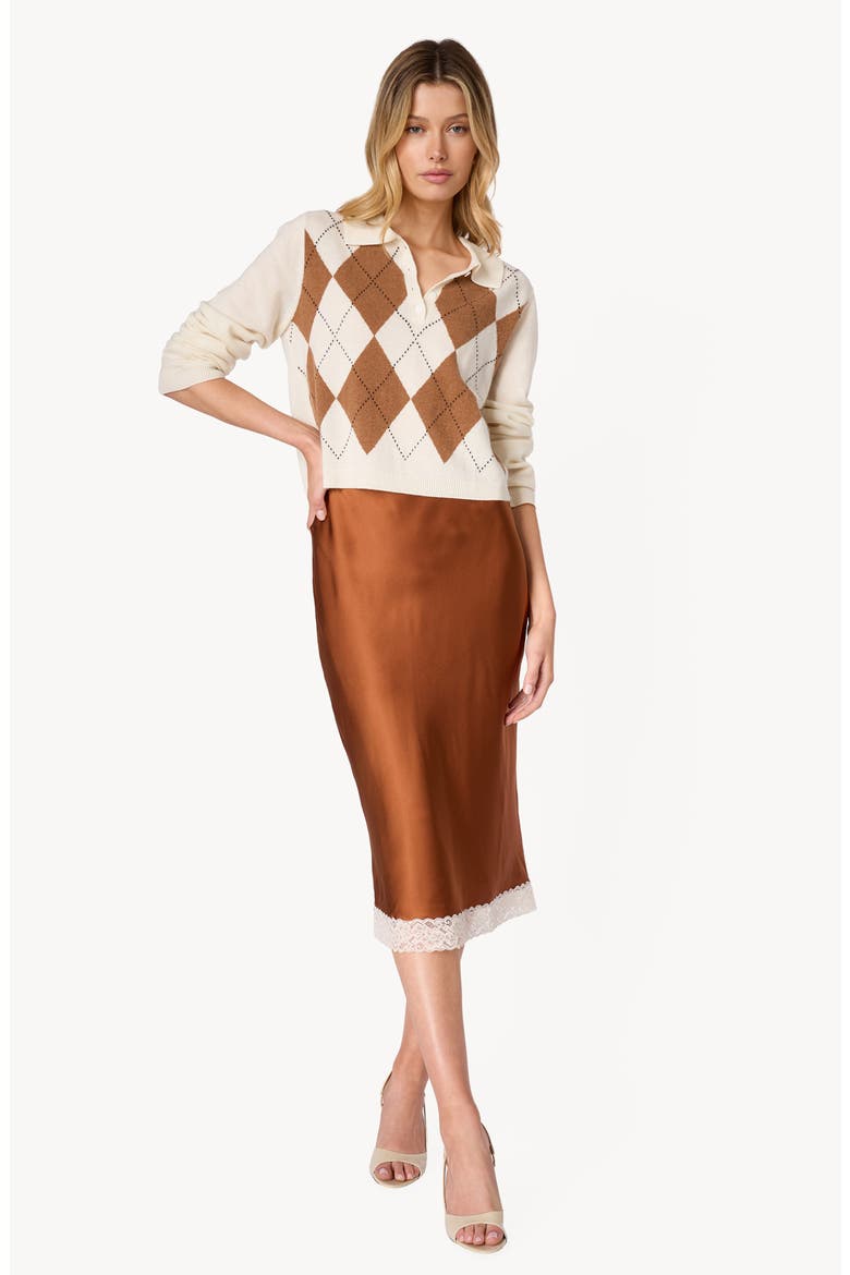 Morris Cropped Cashmere Polo Sweater, Alternate, color, CREAM ARGYLE
