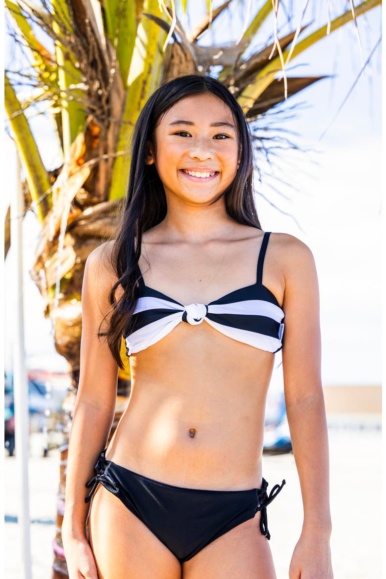 Stripe Twist Knot Bikini, Alternate, color, Black/White