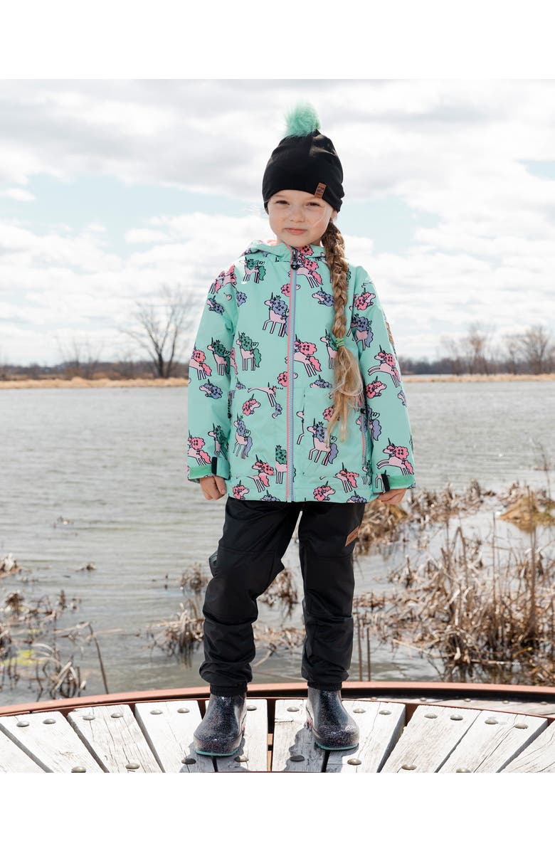 Deux par Deux 3-in-1 Two-Piece Mid-Season Outerwear with Solid Pants Set, Alternate, color, Blue Unicorn Print