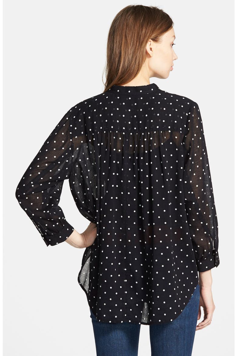 Shirred Dot Print Shirt, Alternate, color, WHITE BLACK