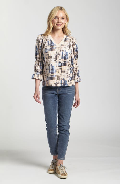 Apny Geo Print V-neck Shirt In Multi