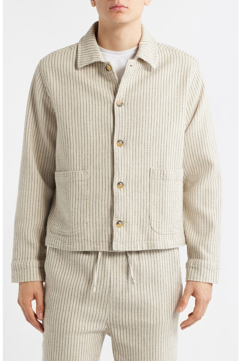 Sorrento Pinstripe Cotton & Linen Button-Up Overshirt, Alternate, color, ECRU
