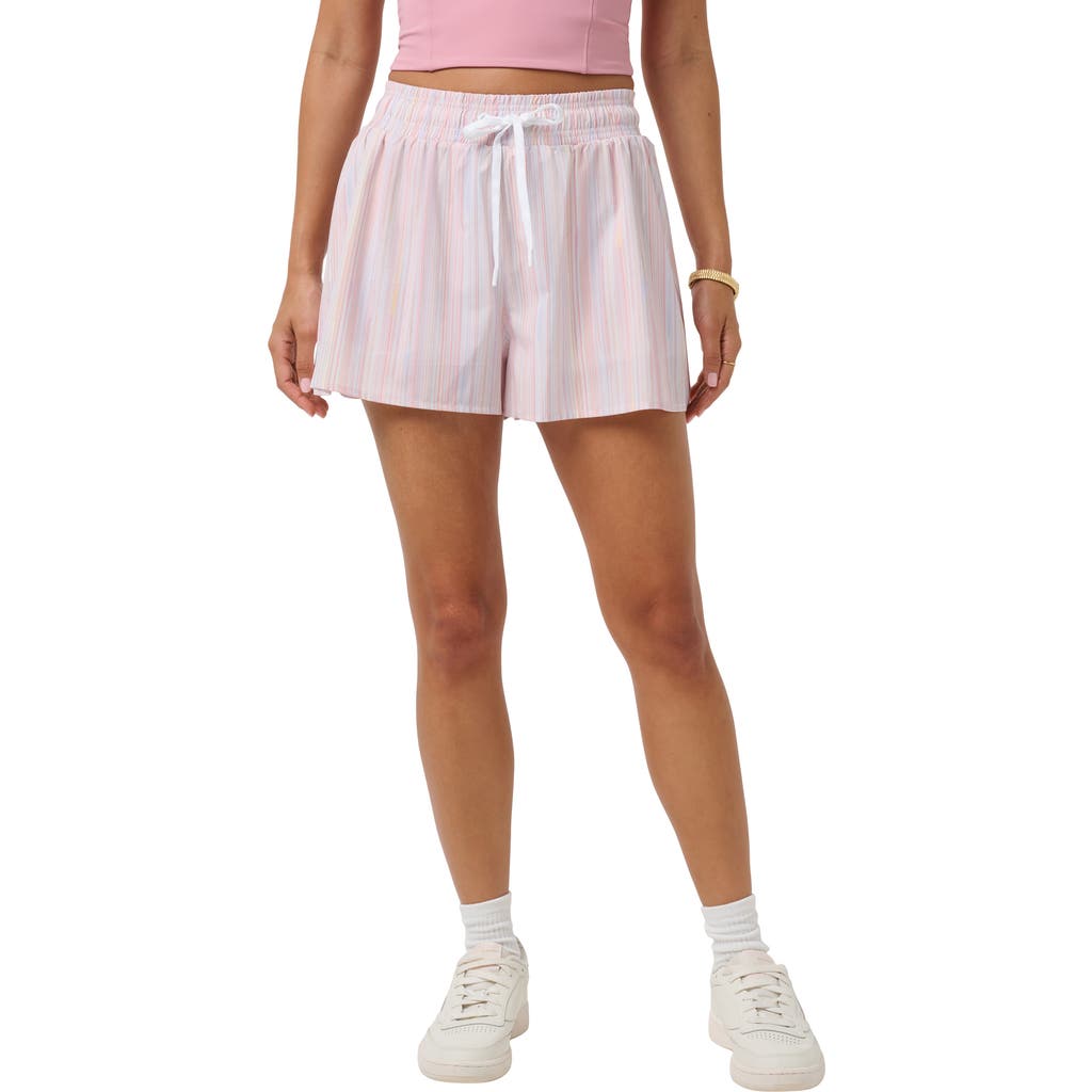 Travismathew Shifting Sands Stripe Drawstring Shorts In Foxglove Multi