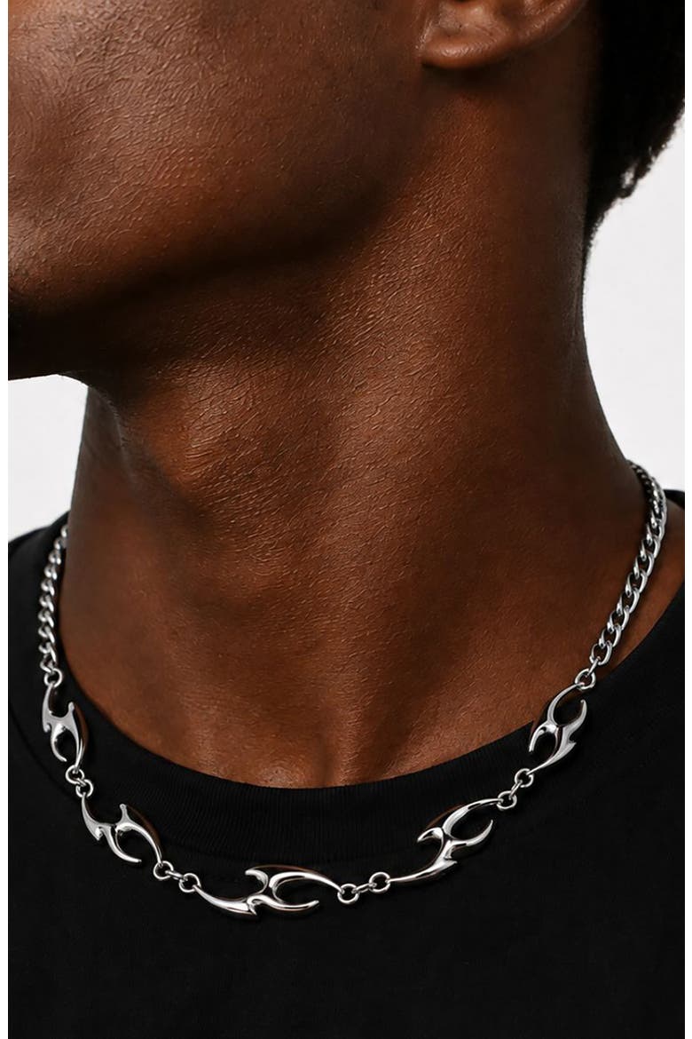 Flame Link Chain Necklace, Alternate, color, SILVER