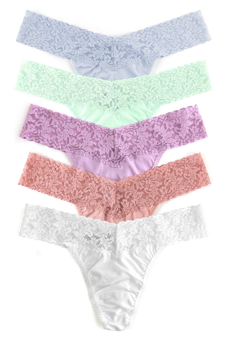 Holiday Assorted 5-Pack Supima® Cotton Low Rise Thongs, Alternate, color, DVGR/CMBR/ WTLY/RBS/WHT