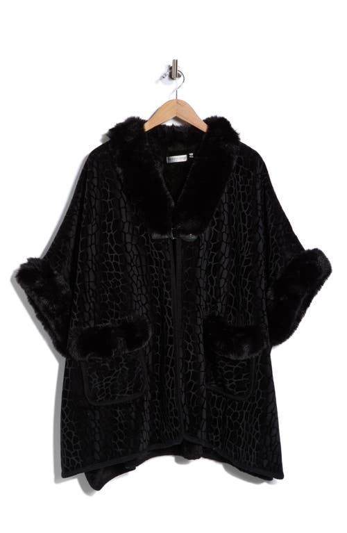 Patrizia Luca Front Pocket Faux Fur Trim Cape In Black