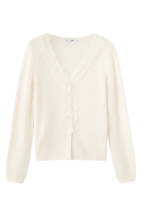 Lace Trim V-Neck Cardigan