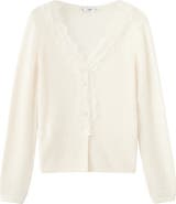 MANGO Lace Trim V-Neck Cardigan