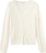 MANGO Lace Trim V-Neck Cardigan