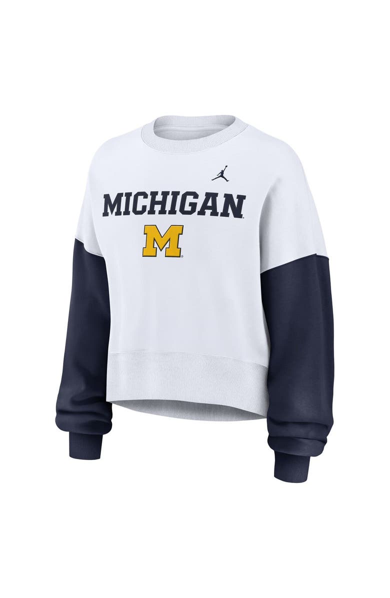 Nike Women's Nike White Michigan Wolverines Color-Block Oversized Cropped Pullover Sweatshirt, Alternate, color, White