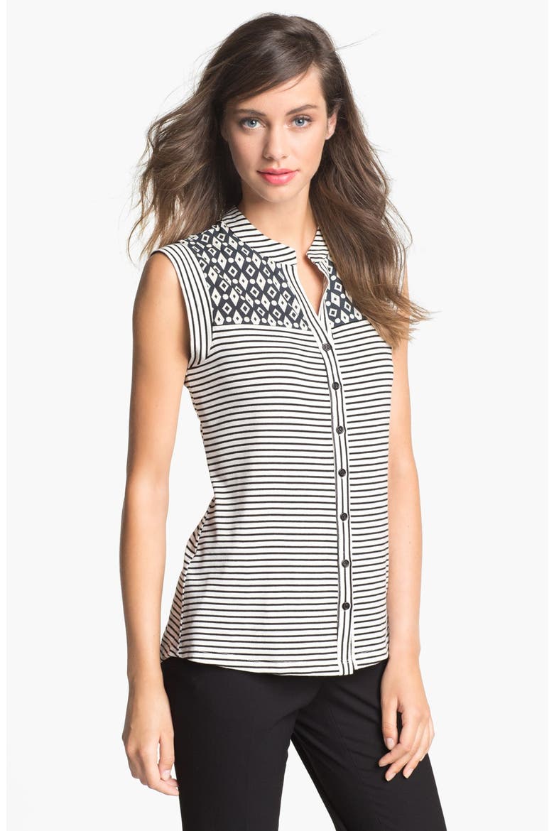 Mixed Media Sleeveless Top, Main, color, BLACK/ IVORY IKAT