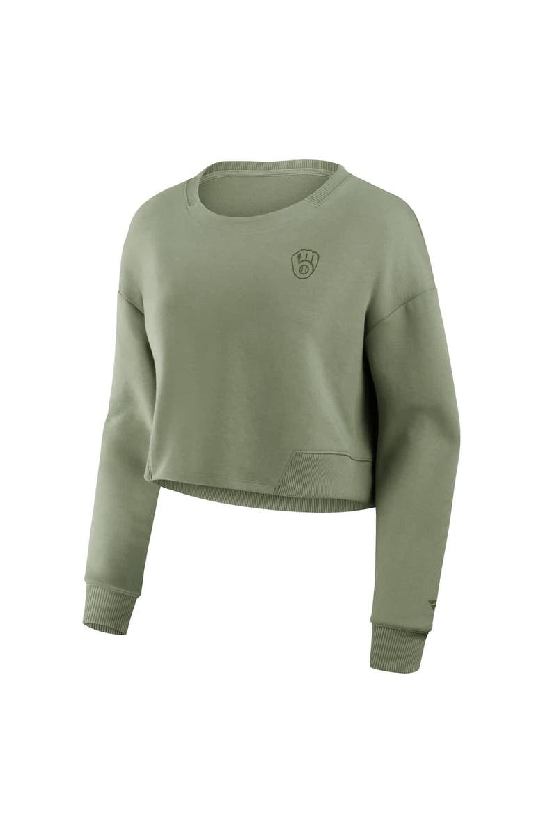 FANATICS Women's Fanatics Olive Milwaukee Brewers Studio Cropped Pullover Sweatshirt, Alternate, color, Olive