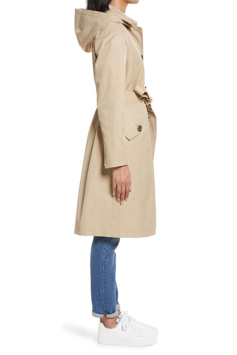 Water Repellent Belted Trench Coat with Removable Hood, Alternate, color, SAND