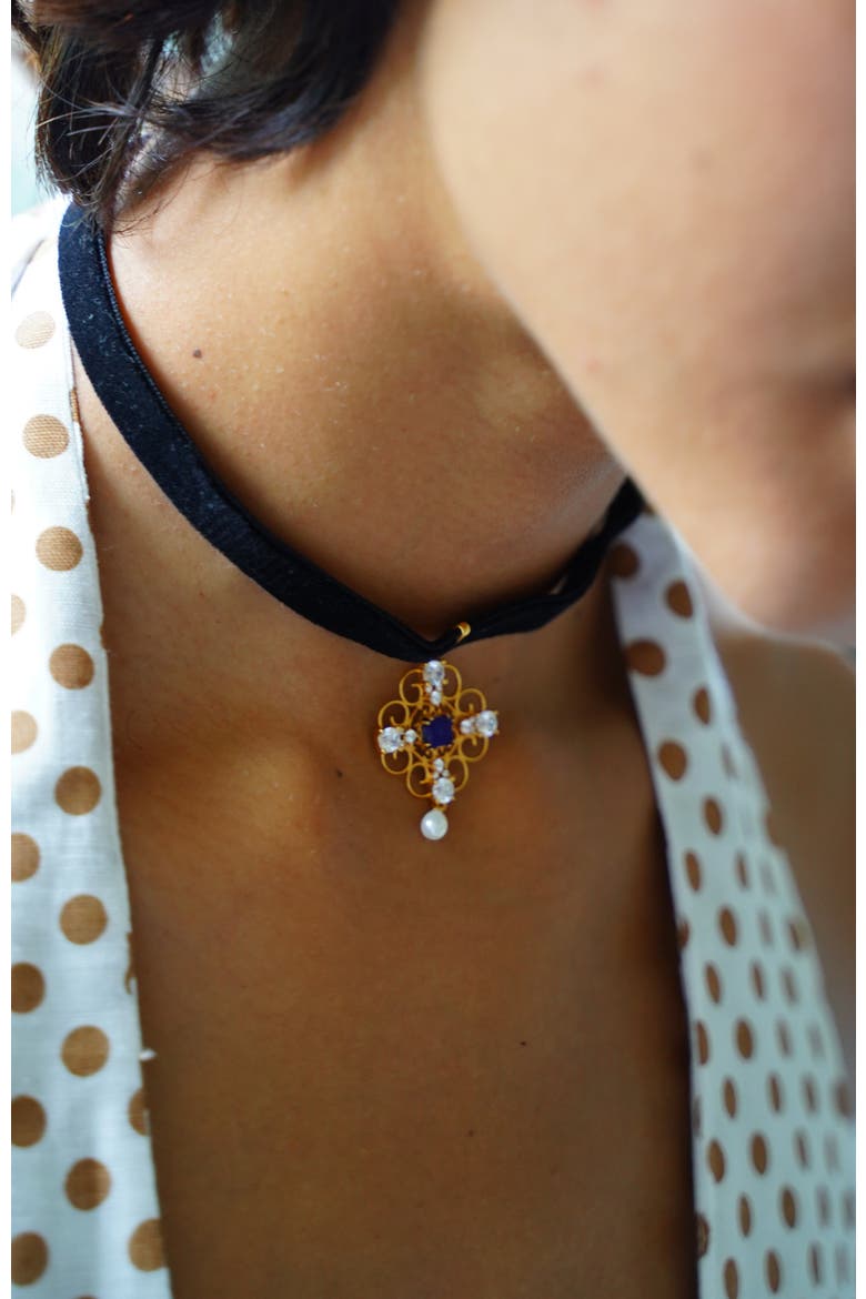 Orchid Dream Choker, Alternate, color, Blue & Gold & Black