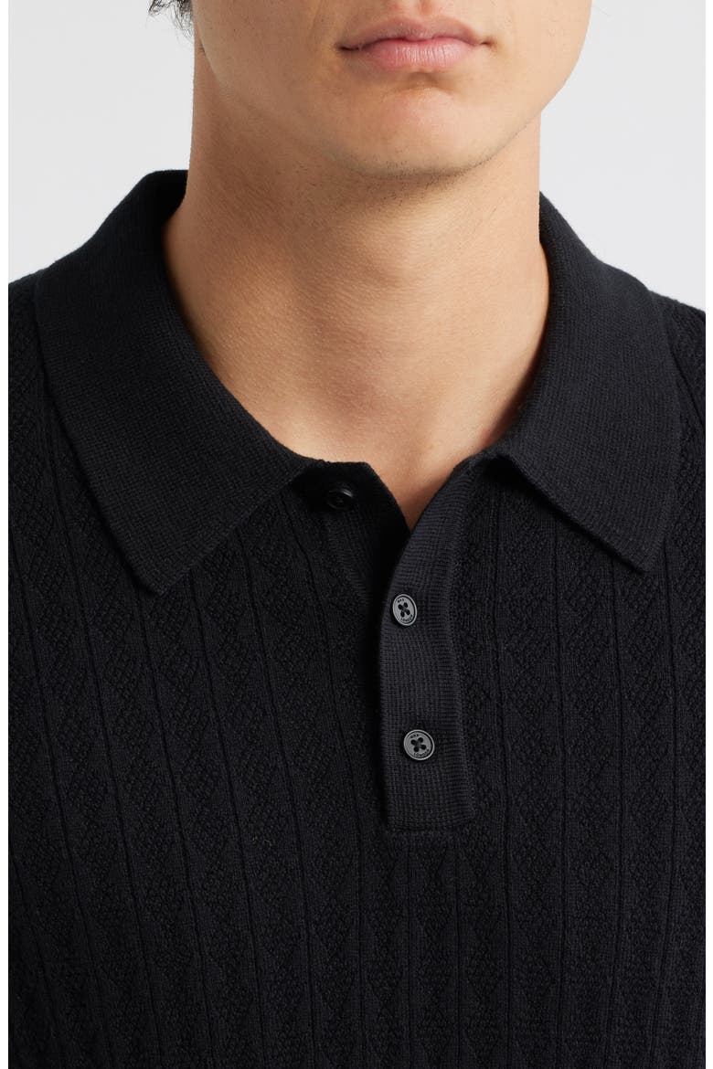 Oban Black Diamond Stripe Cotton & Cashmere Polo Sweater, Alternate, color, BLACK