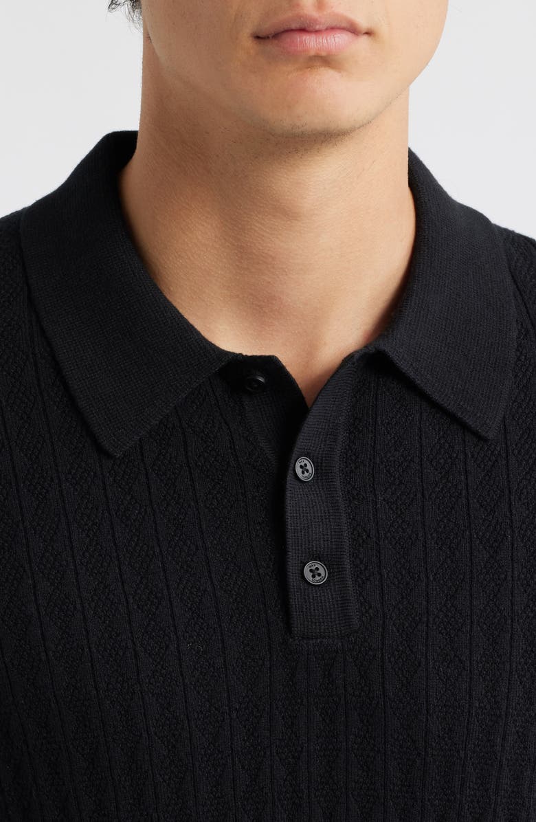Wax London Oban Black Diamond Stripe Cotton & Cashmere Polo Sweater, Alternate, color, Black