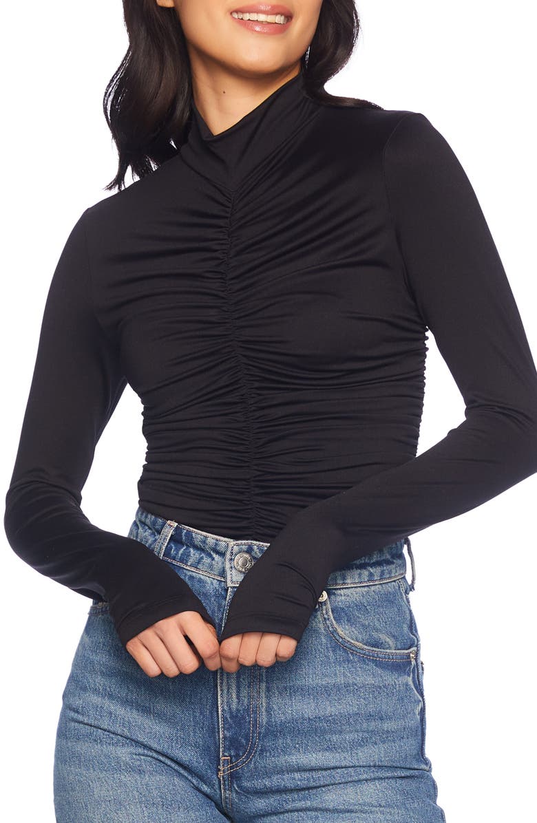 Susana Monaco Ruched Front Mock Neck Top, Alternate, color,