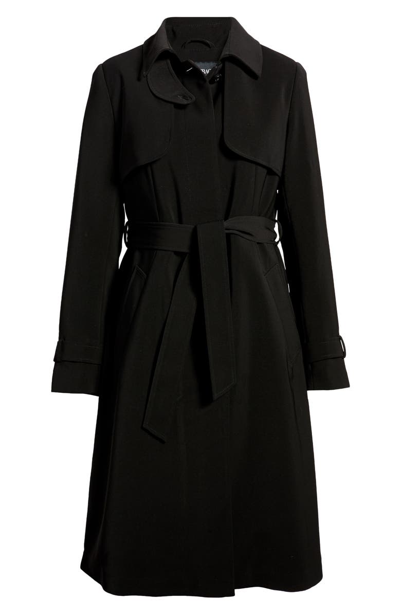 Ellen Tracy Pleated Trench Coat, Alternate, color, Black