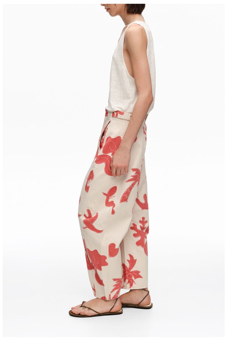 Barrel-Leg Cotton Ankle Trousers, Alternate, color, SAND RED