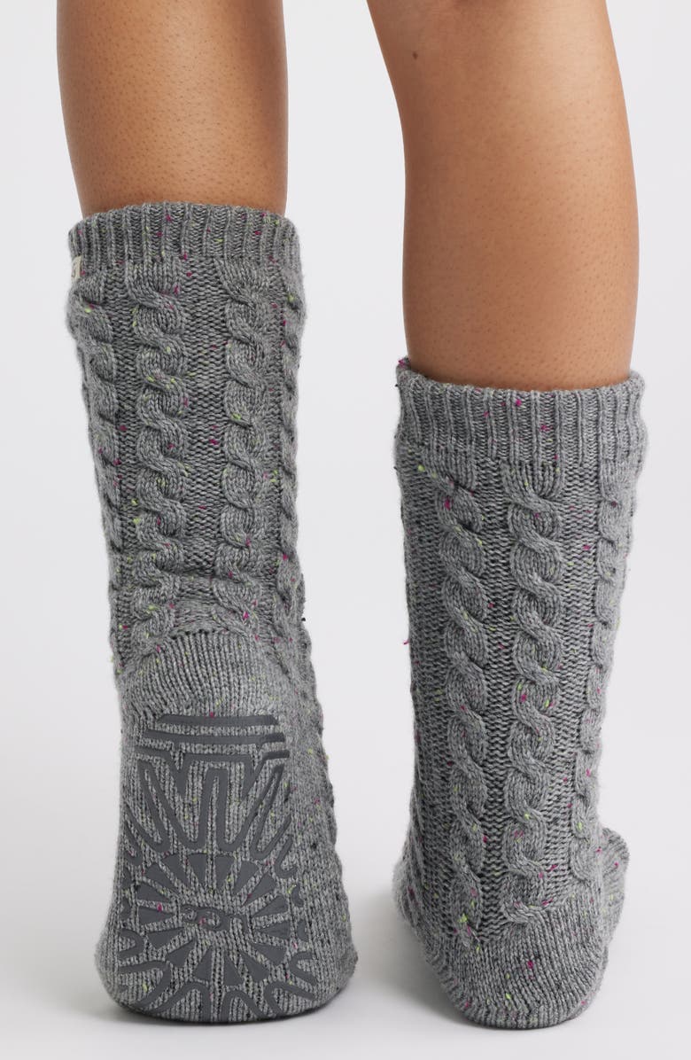 UGG<sup>®</sup> Elowyn Fleece Lined Cable Gripper Crew Socks, Alternate, color, Charcoal Heather Confetti