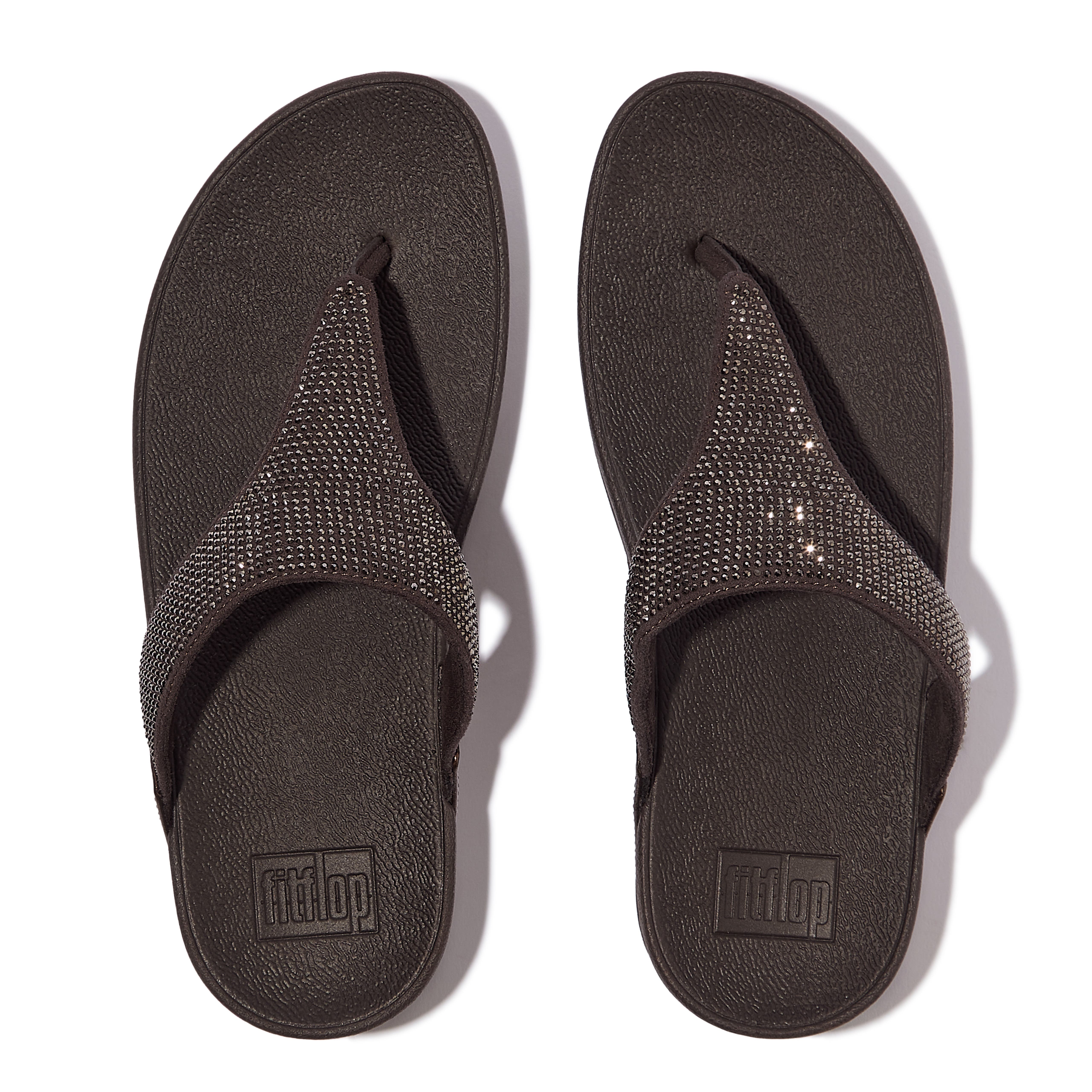 FitFlop Lulu Crystal embellished toe-post sandals, Alternate, color, Metallic Chocolate Brown