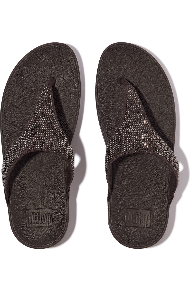 FitFlop Lulu Crystal embellished toe-post sandals, Alternate, color, Metallic Chocolate Brown