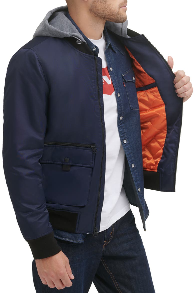 Levi's® Flight Hooded Bomber Jacket, Alternate, color, NAVY