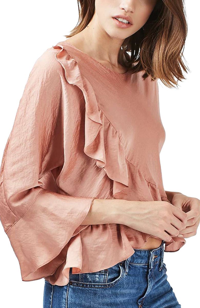 Topshop Ruffle Satin Blouse, Main, color,