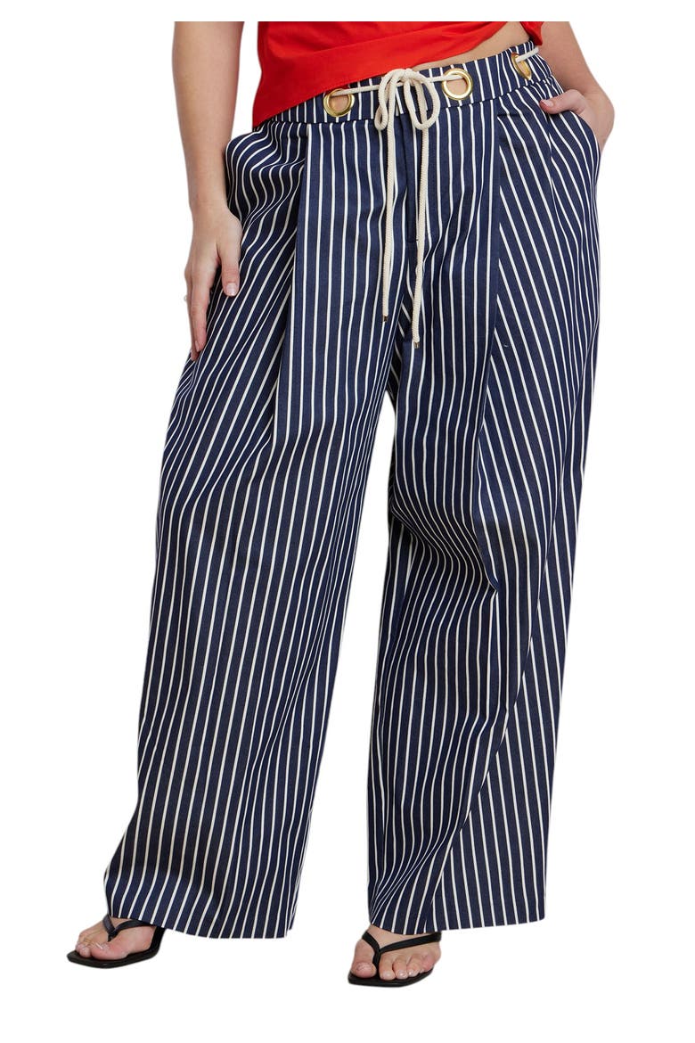 Striped Pant With Rope Belt, Main, color, NAVY STRIPE