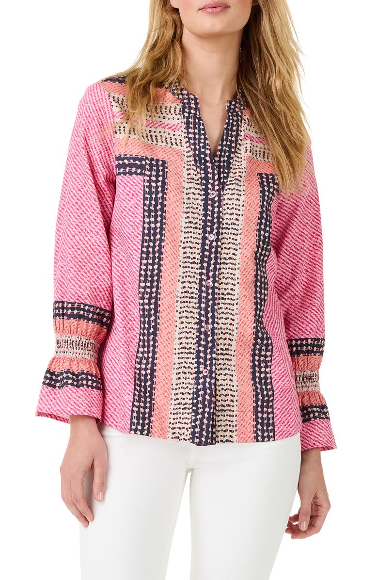 NIC+ZOE Spotty Stripes Button-Up Shirt, Main, color, 