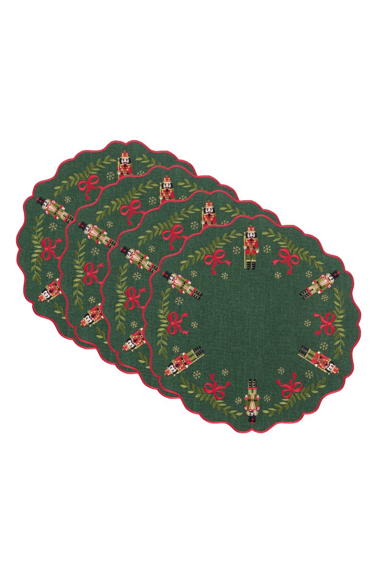 Nutcracker Noel Round Placemats, Set of 4, Green - 15"W x 15"L, Main, color, Green