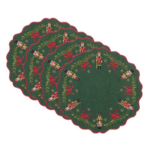 Nutcracker Noel Round Placemats, Set of 4, Green - 15"W x 15"L