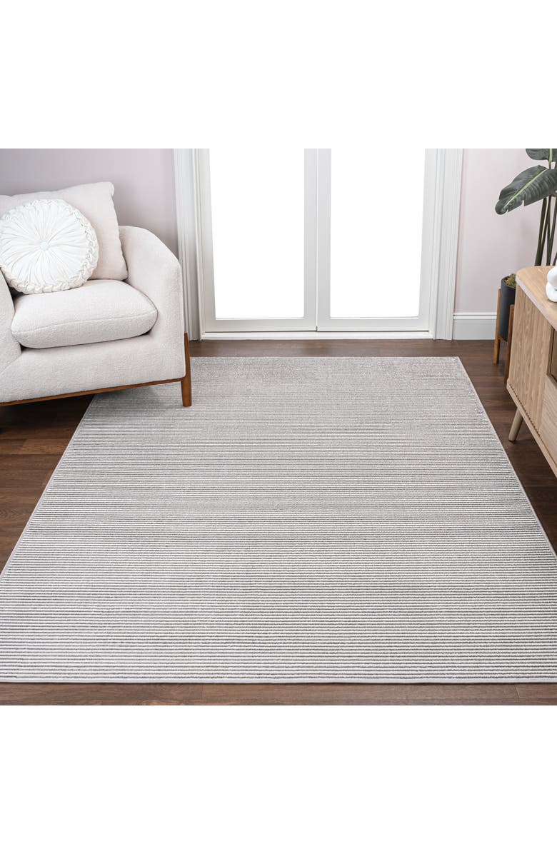 JONATHAN Y Cole Modern Minimalist Pinstripe High-Low Area Rug, Alternate, color, Dark Silver/White