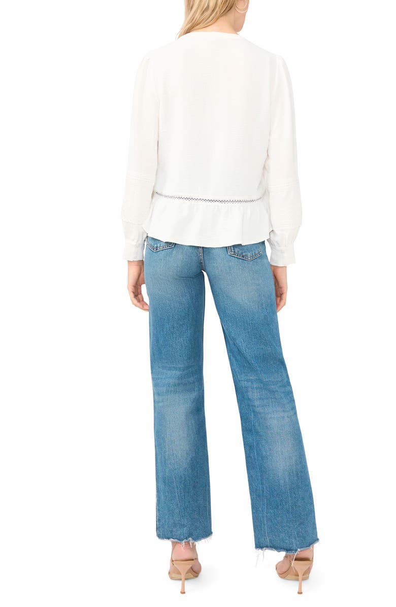 Vince Camuto Lace Yoke Tie Front Long Sleeve Top, Alternate, color, Ultra White