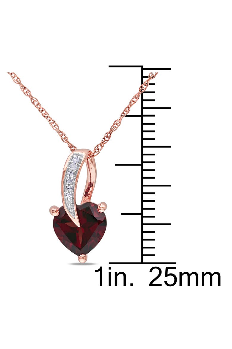 Gemstone & Diamond Swirl Heart Necklace 10K, Alternate, color, Garnet